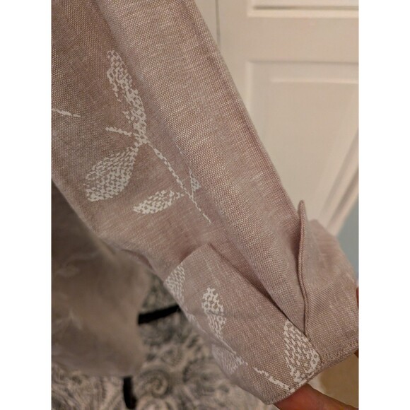 Susan Graver Shirt Women's 3X Beige White Floral Linen Blend Top Blouse Coastal - Picture 6 of 11